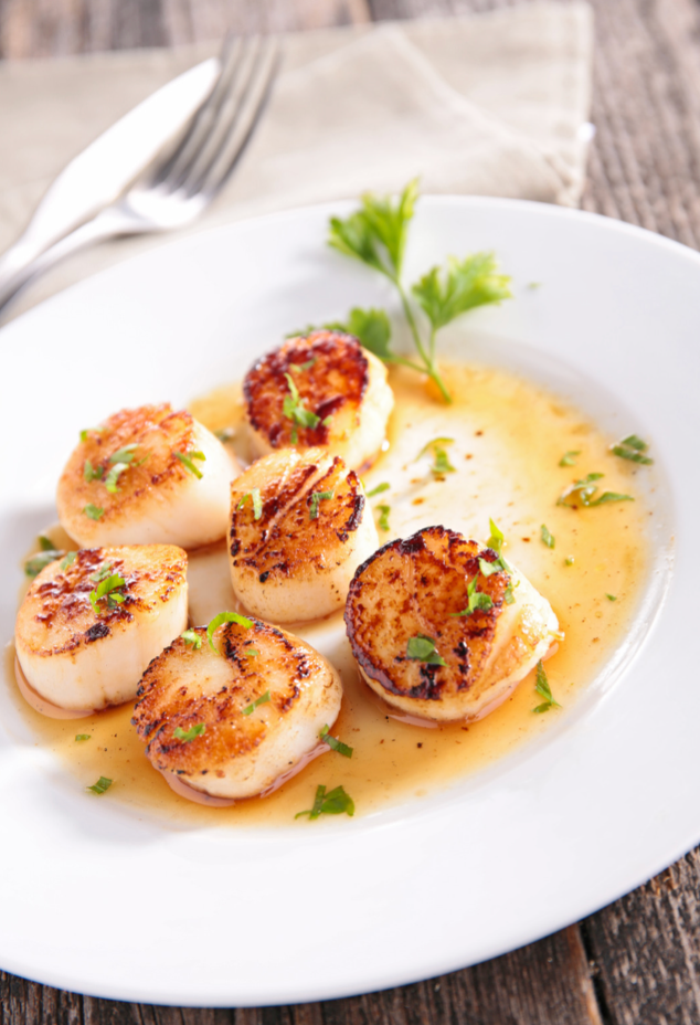 Seared Scallops with White Wine Garlic Sauce