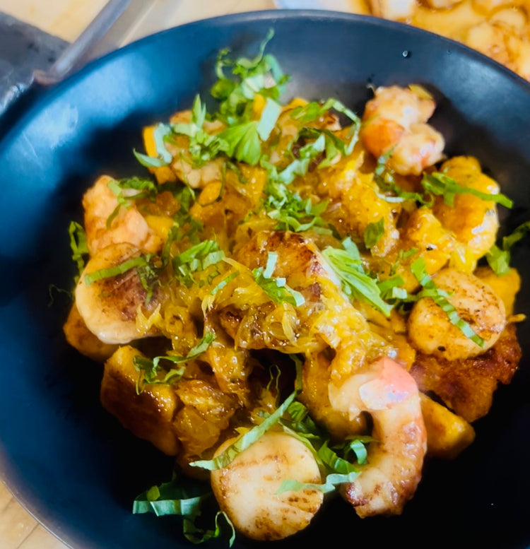 Sweet Potato Gnocchi with Scallops and Orange Beurre Blanc F/V Isabel